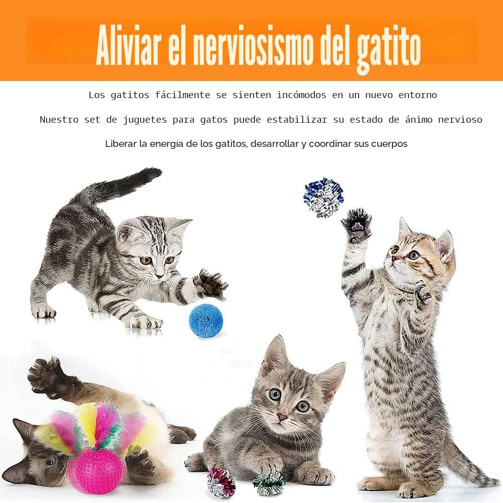 21 piezas de juguetes para gatos de interior: túnel plegable para g...