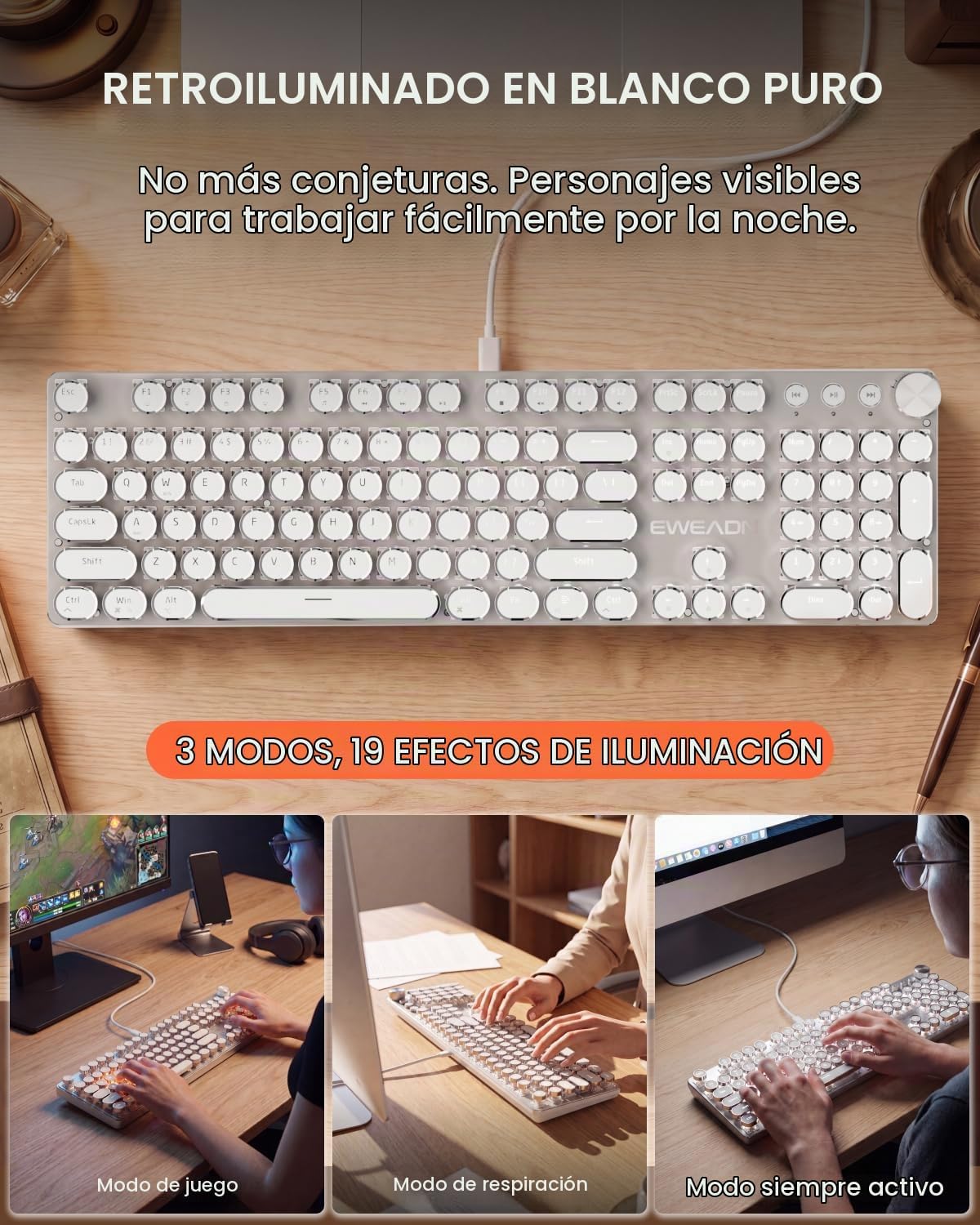 Combo de teclado y mouse con cable para máquina de escribir, interr...