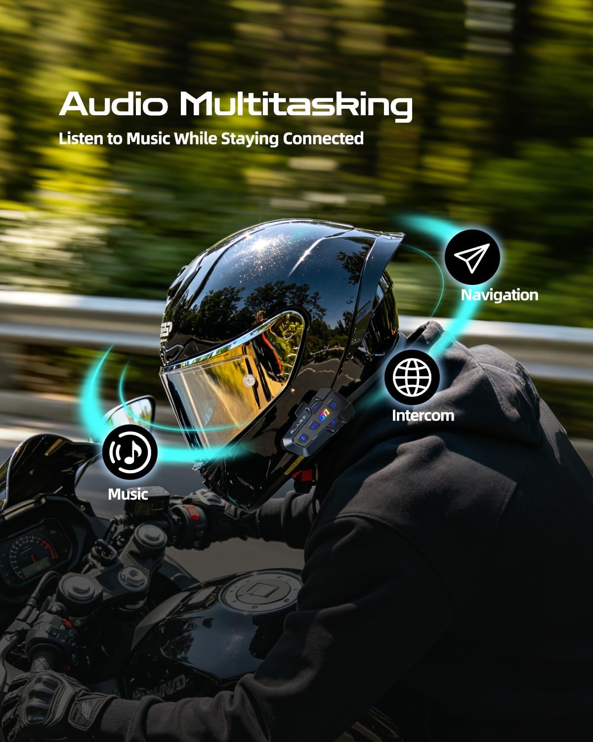 BLAISE Auriculares Bluetooth GT1 para motocicleta con sonido estére...