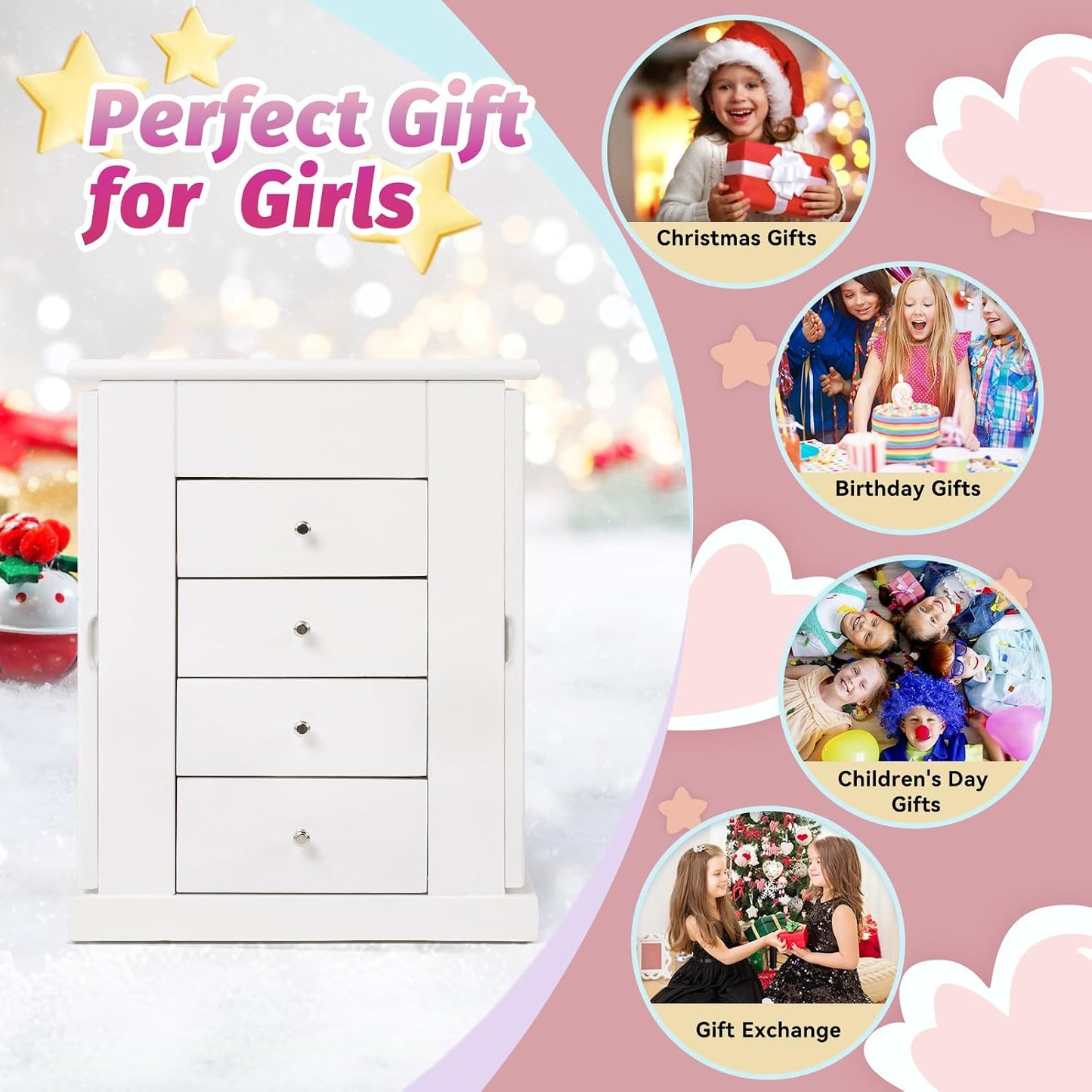Caja de Joyería Emfogo para Niñas, Caja de Joyería Musical con Bail...