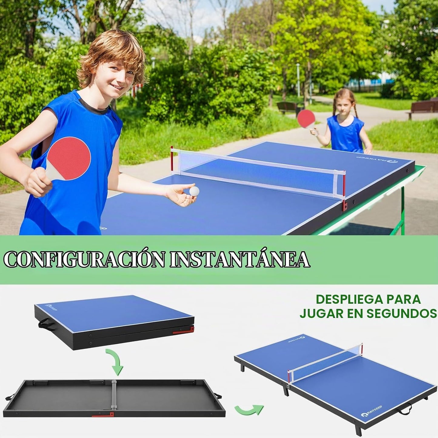 RAYKEEP Mini mesa de tenis de mesa plegable, mesa de ping pong port...