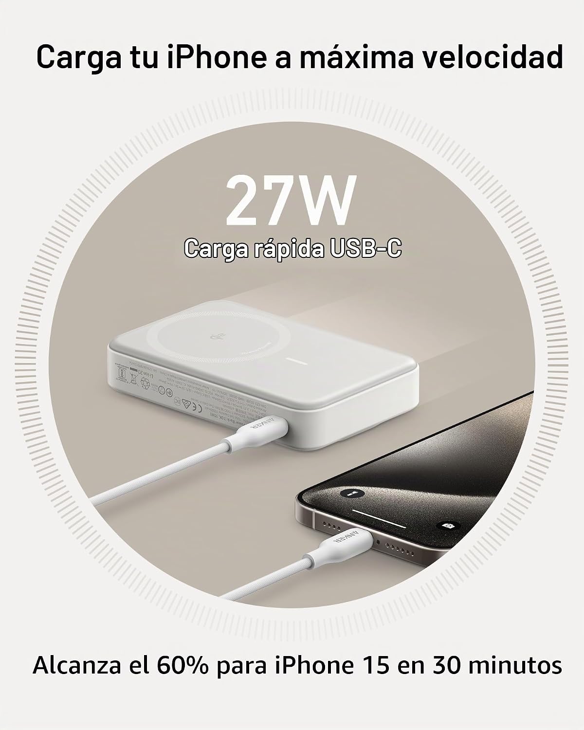 Anker MagGo Power Bank, Cargador portátil compatible con MagSafe, c...