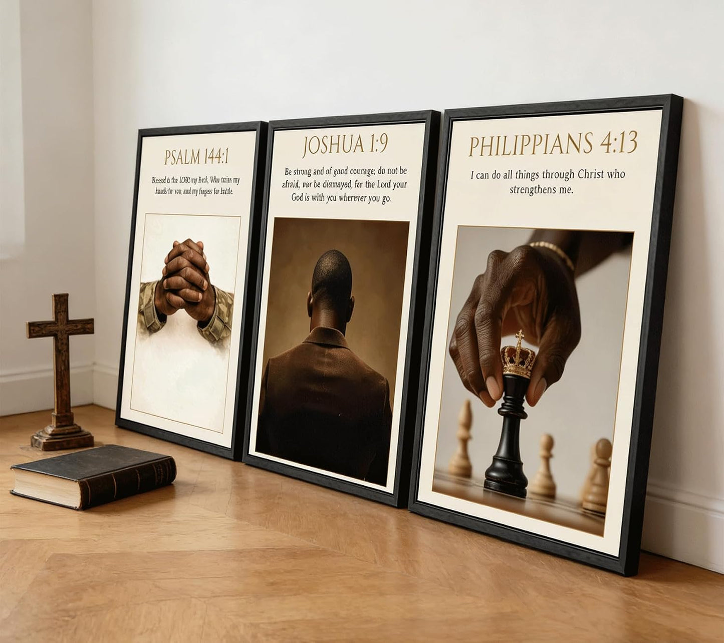3 pósteres de lienzo cristiano de hombre negro para pared, impresió...