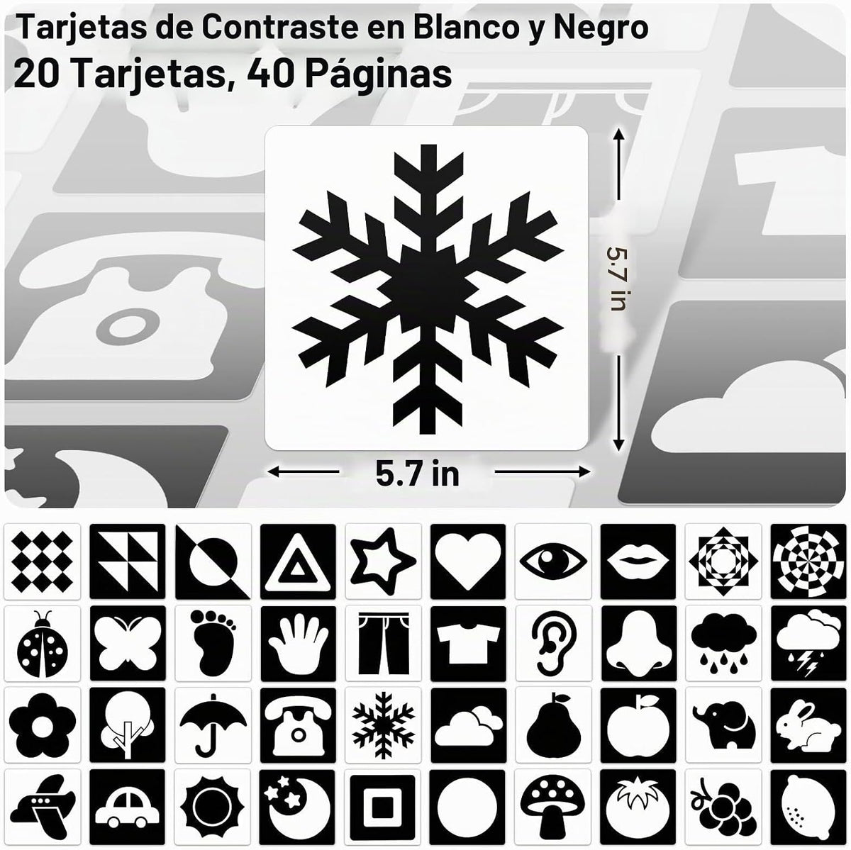 Tarjetas de bebé de alto contraste para bebés, tarjetas de bebé en...