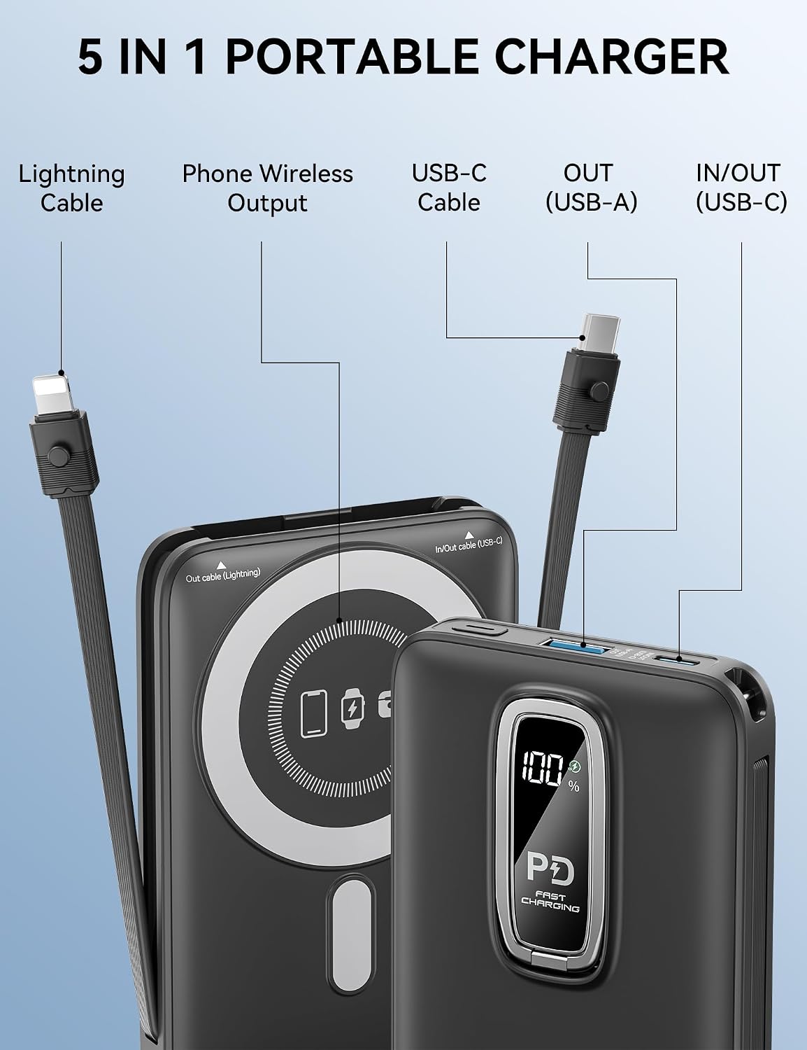 LENGSUM Cargador portátil MagSafe, 22.5 W 10000 mAh, banco de energ...
