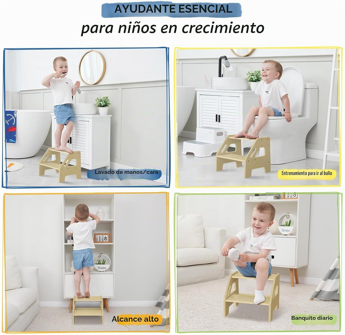 Harwaya Taburete de 2 escalones para lavabo de baño para niños pequ...