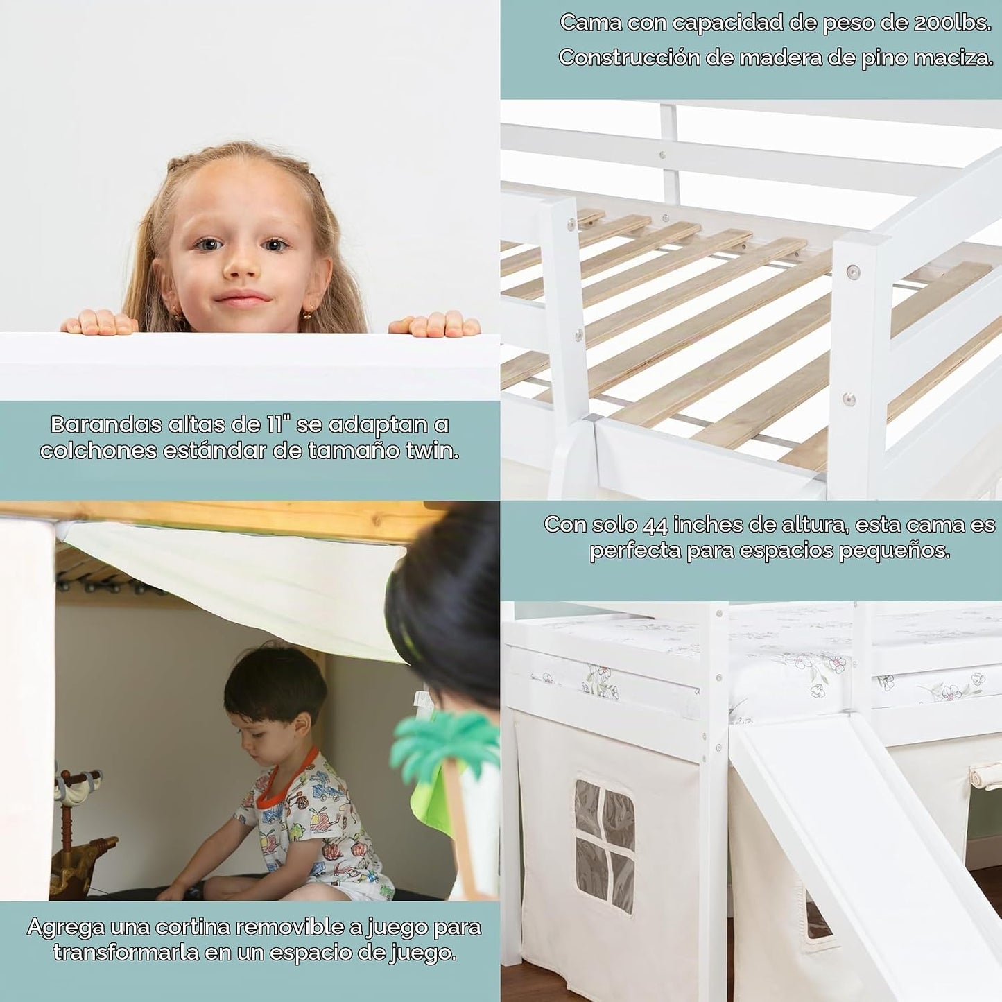 Spirich Cama Loft para Niños con Tobogán y Escalera, Marcos de Cama...
