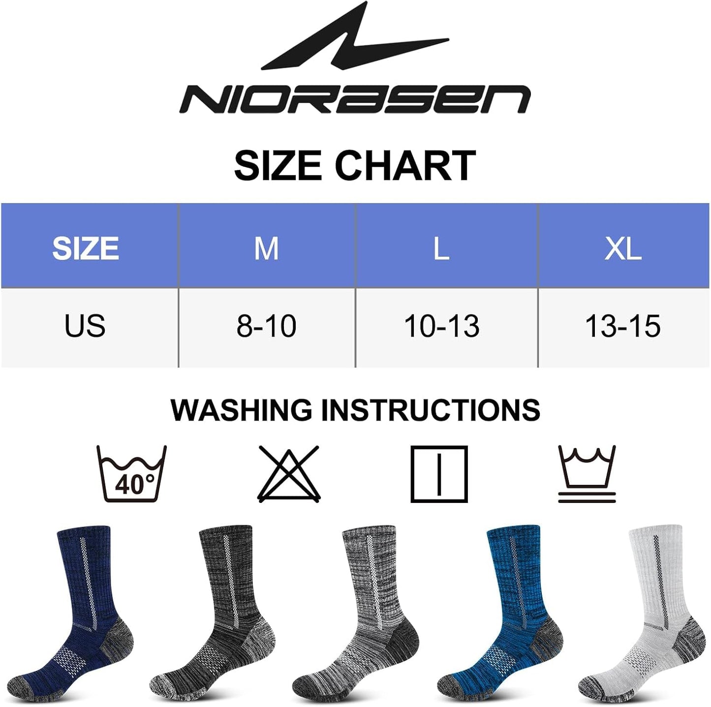 Niorasen Calcetines de trabajo de algodón para hombre, 5 pares de c...