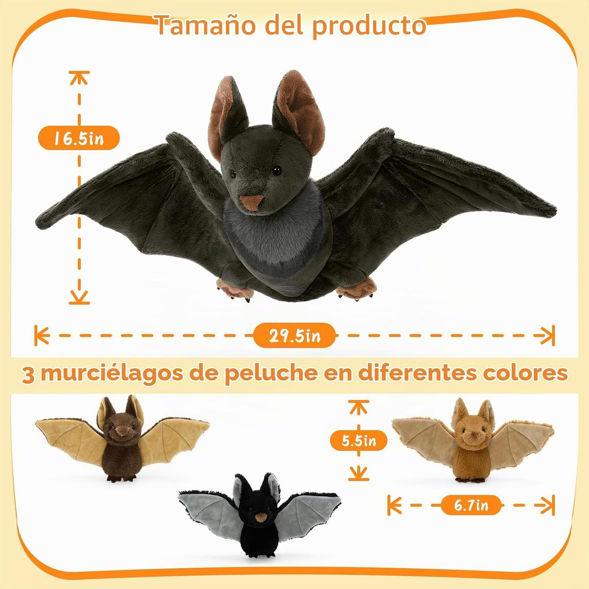 Tezituor Juego de 4 animales de peluche realistas de murciélago de...