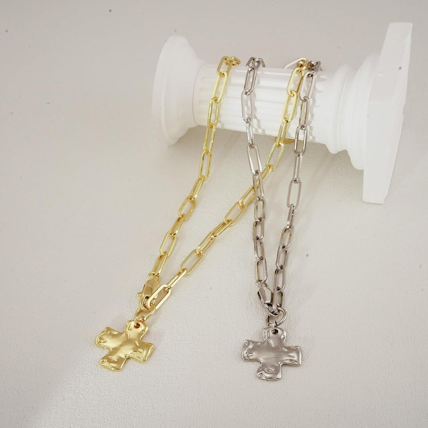 Bheop - Collar de cruz gruesa para mujer, oro de 14 quilates, plata...