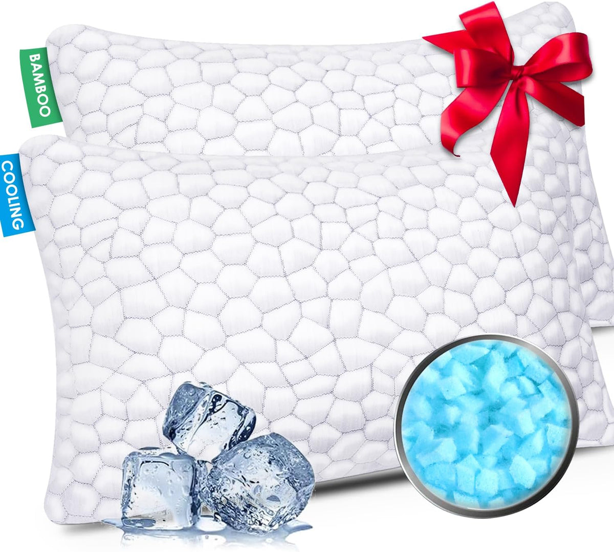 Juego de 2 almohadas refrescantes tamaño King, almohadas de espuma...
