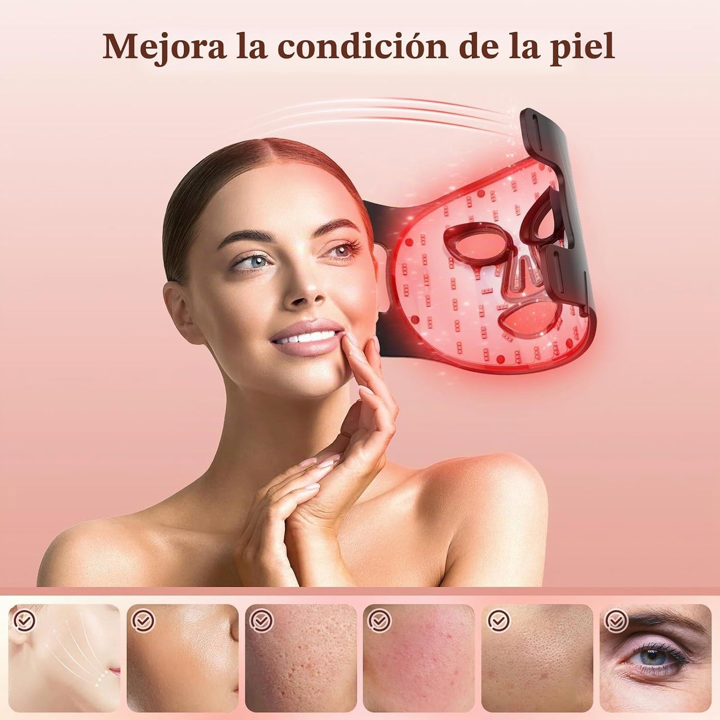 INTEO Terapia de Luz Roja para el Rostro, Máscara Facial LED Portát...