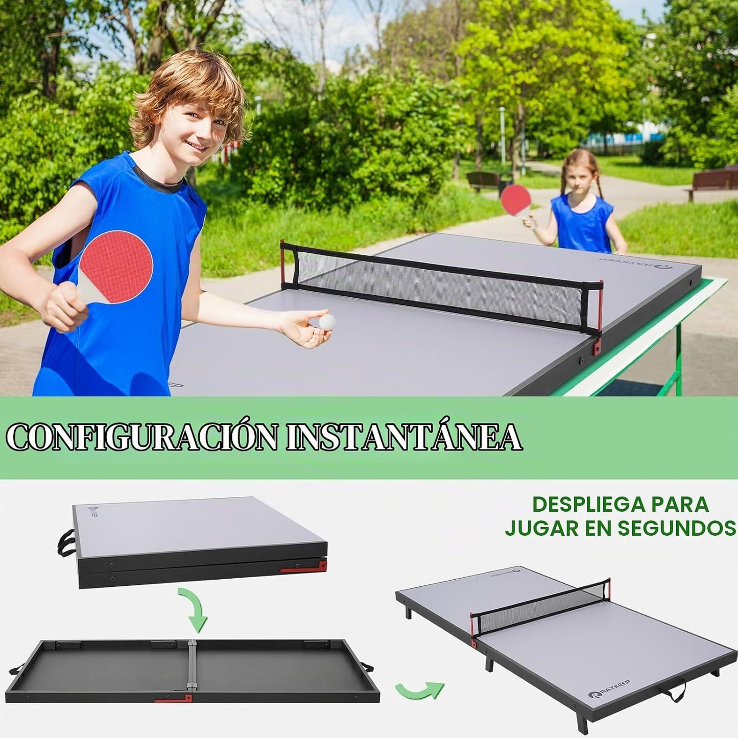 RAYKEEP Mini mesa de tenis de mesa plegable, mesa de ping pong port...