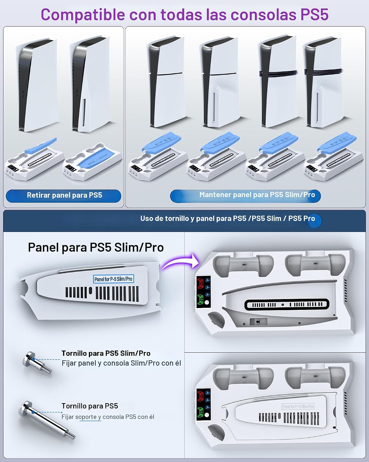 Soporte para PS5\/PS5 Slim\/PS5 Pro y estación de refrigeración con...