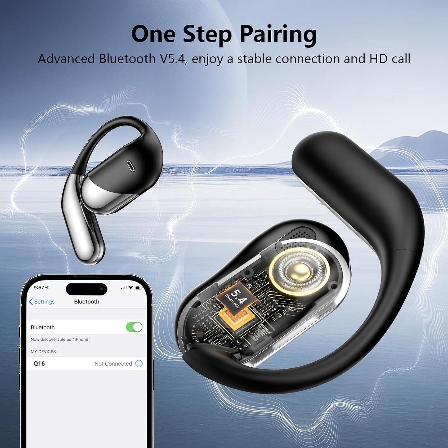 Auriculares inalámbricos con clip para la oreja abiertos, auricular...