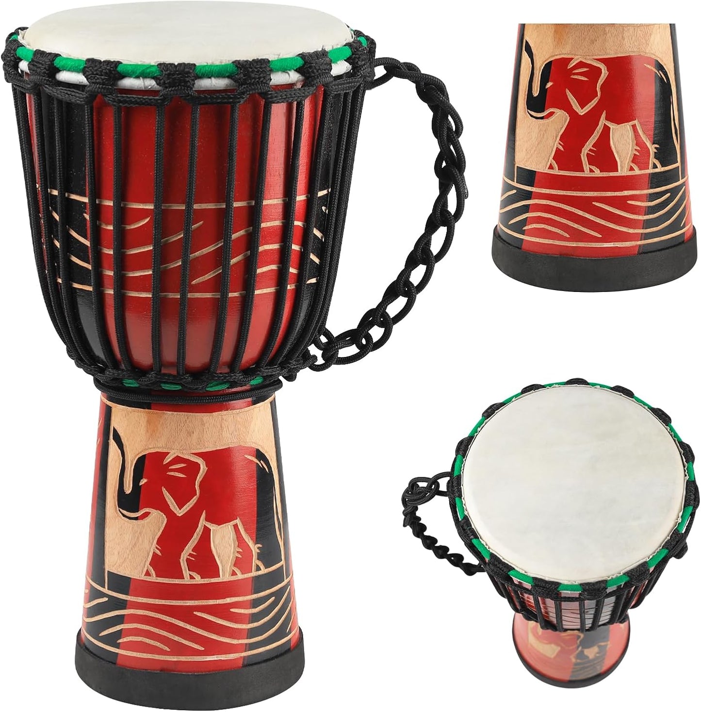 GOGHOST - Tambor africano de madera Djembe para adultos, 8.5 x 16 p...