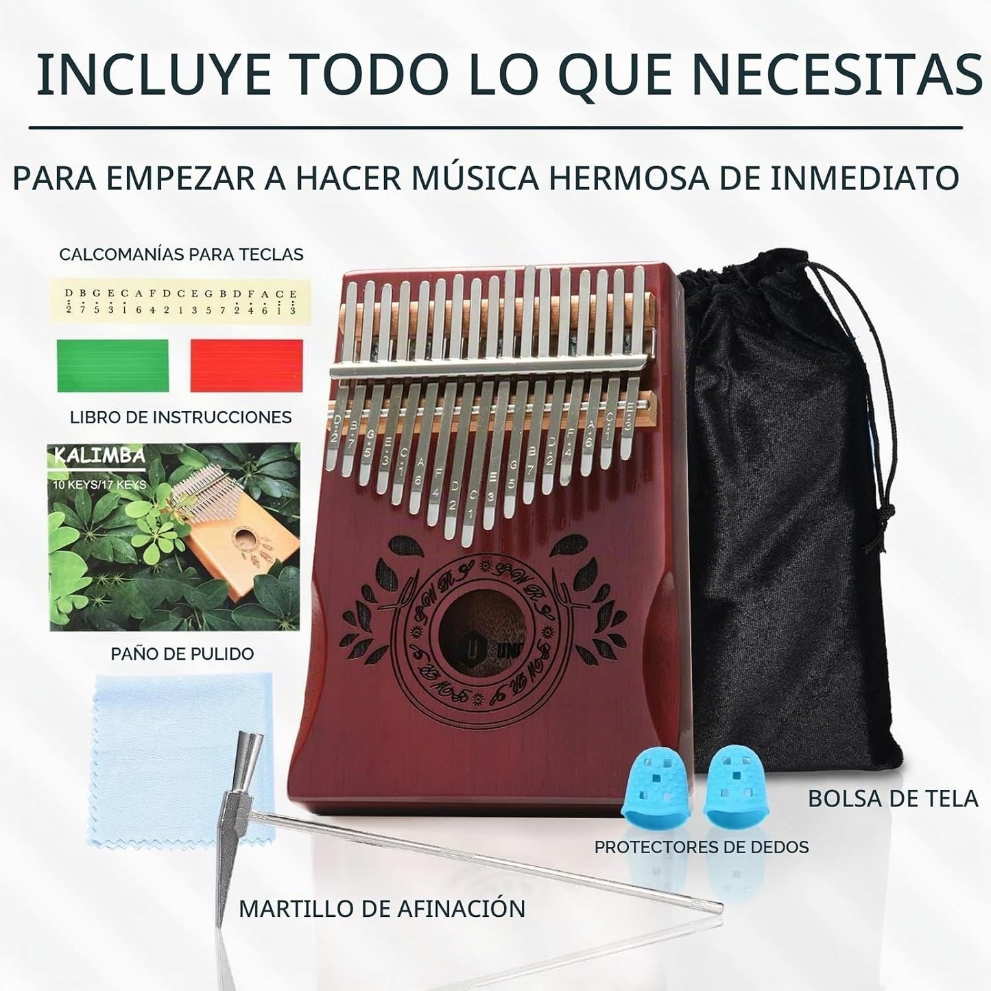 UNOKKI Piano de pulgar Kalimba de 17 teclas, relleno de calcetines...