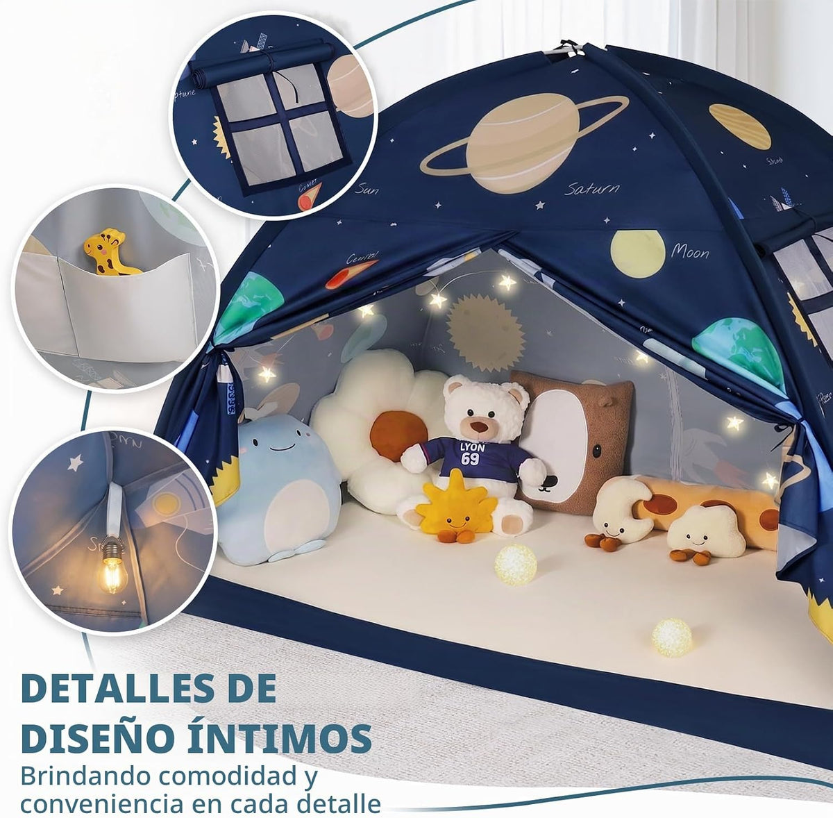 PIIKAGO Tienda de campaña de cama doble para niños, dosel de cama d...