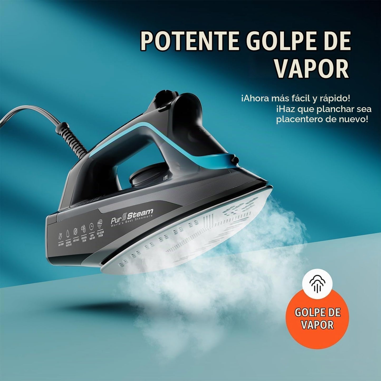 Pursteam Plancha de Vapor para Ropa 1700W con Suela Autolimpiante A...