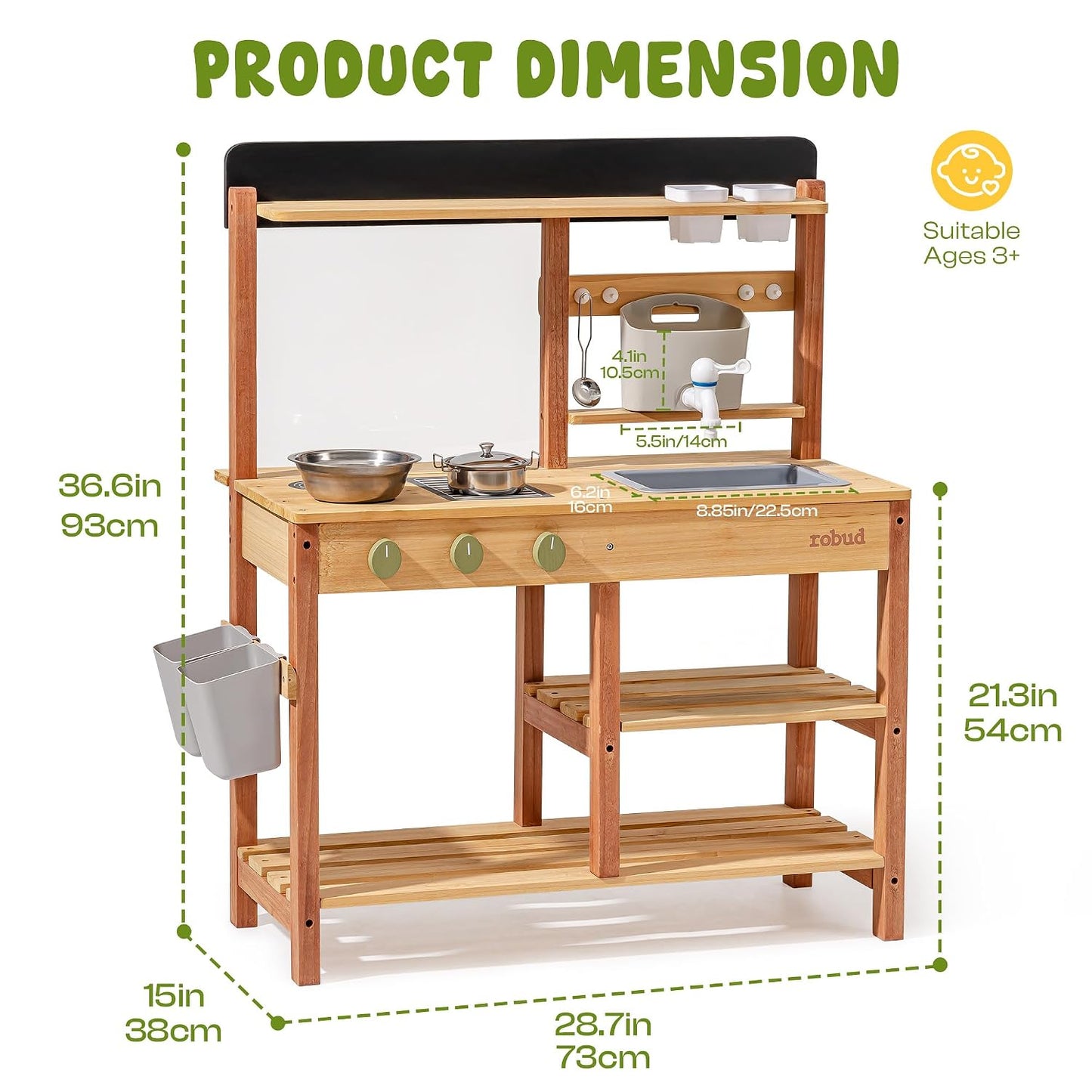 Robud Cocina de barro de madera para niños, juego de cocina al aire...