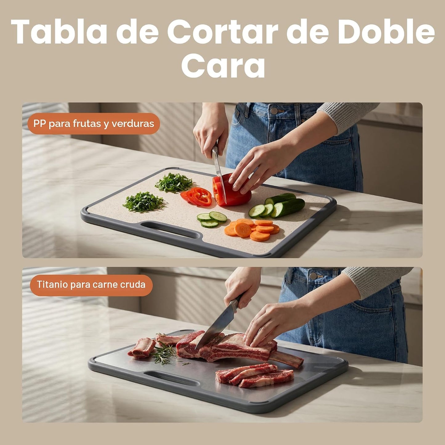 SMIRLY Tabla de cortar de titanio para cocina, juego de tablas de c...