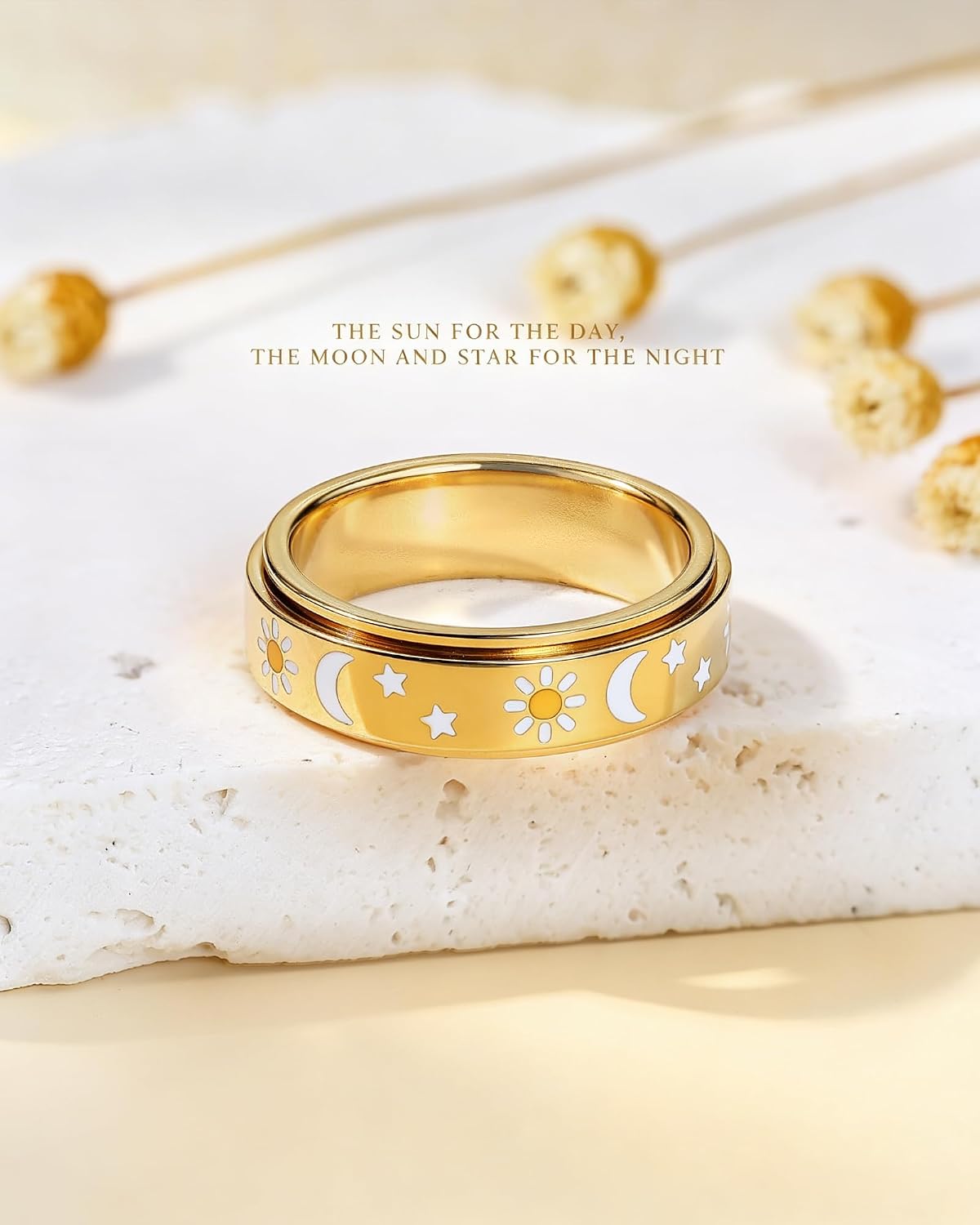 Anillo giratorio silencioso de acero inoxidable chapado en oro para...