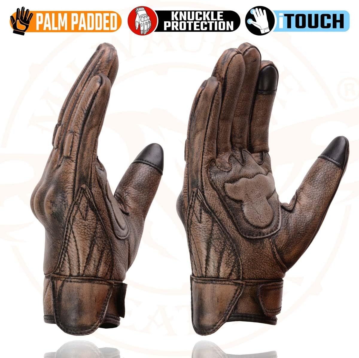Milwaukee Leather MG7514 - Guantes de piel marrón para hombre, comp...