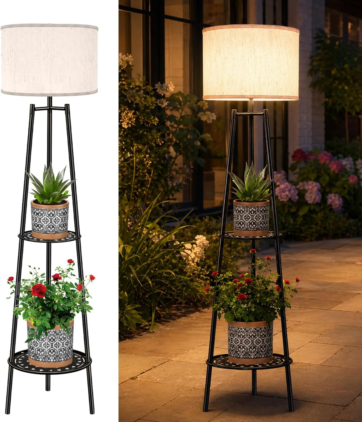VISFLAIR Lámpara de pie solar para exteriores con soporte para plan...