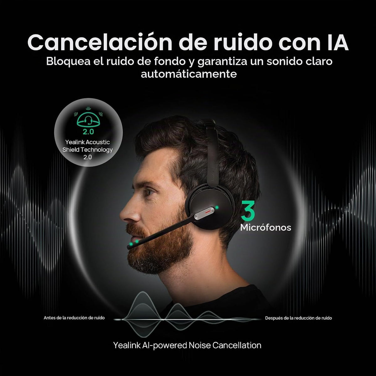Yealink WH64 - Auriculares inalámbricos DECT con estación de trabaj...
