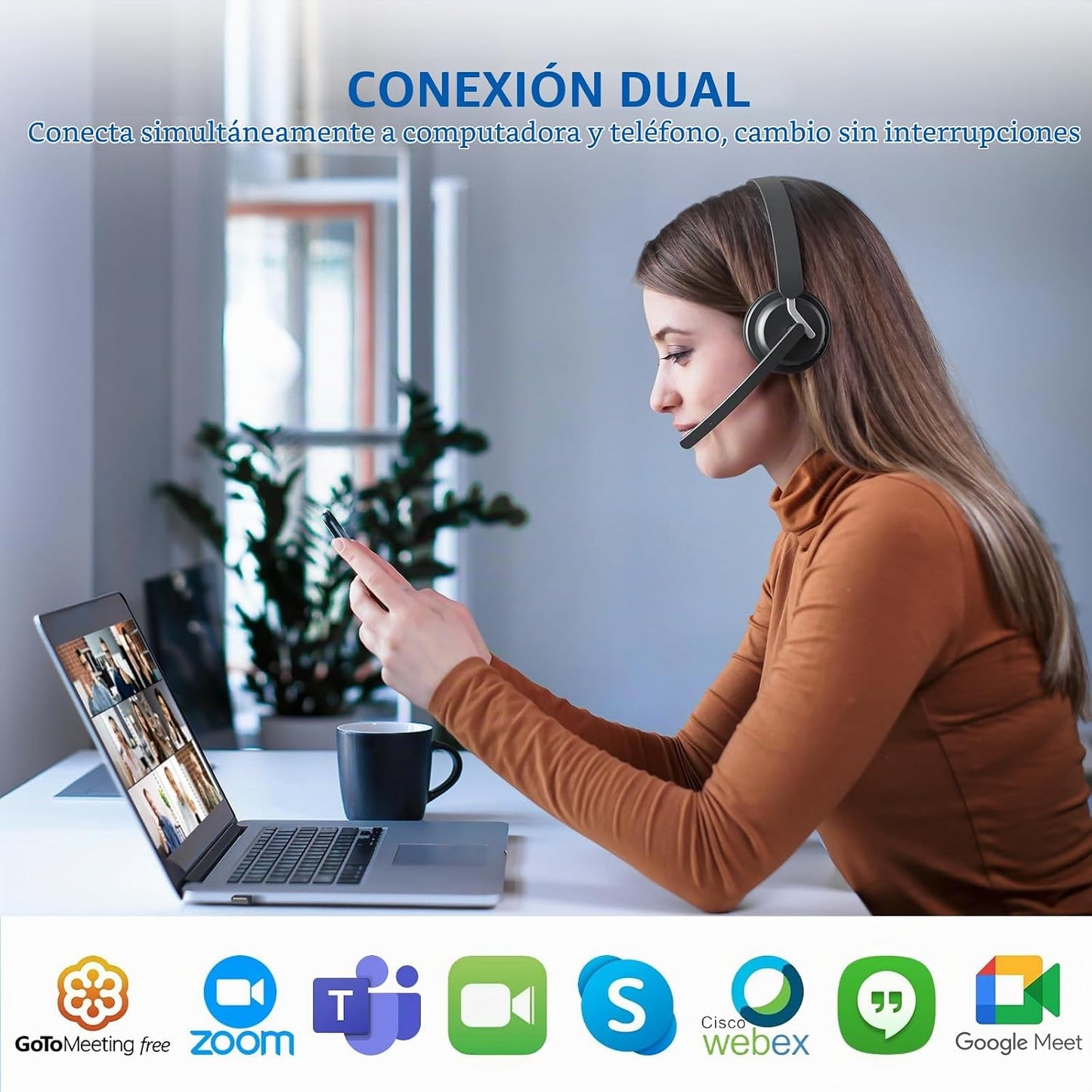 awatrue Auriculares inalámbricos con micrófono para el trabajo, aur...