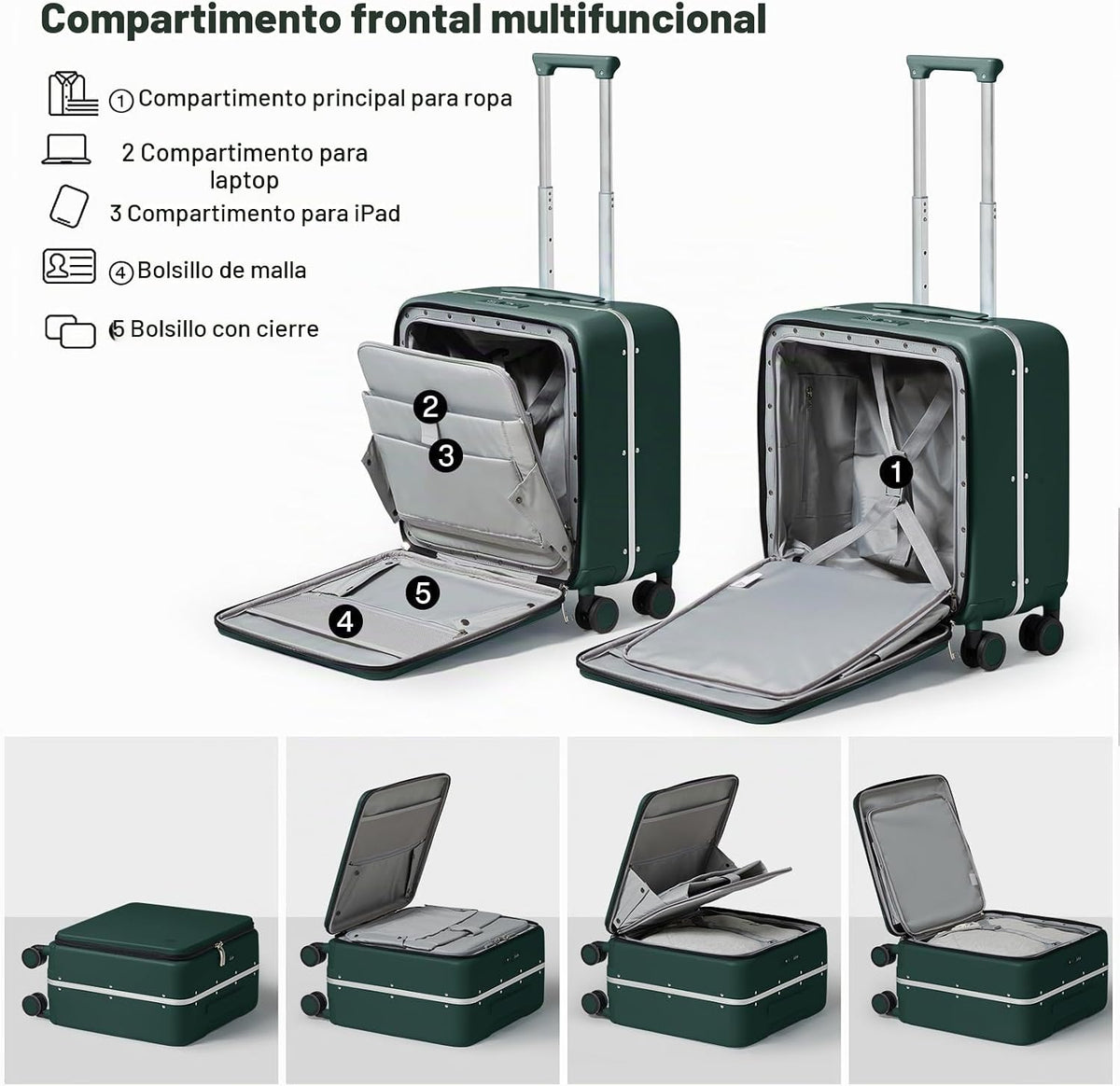 Maleta mixi con ruedas giratorias, equipaje de viaje con marco de a...