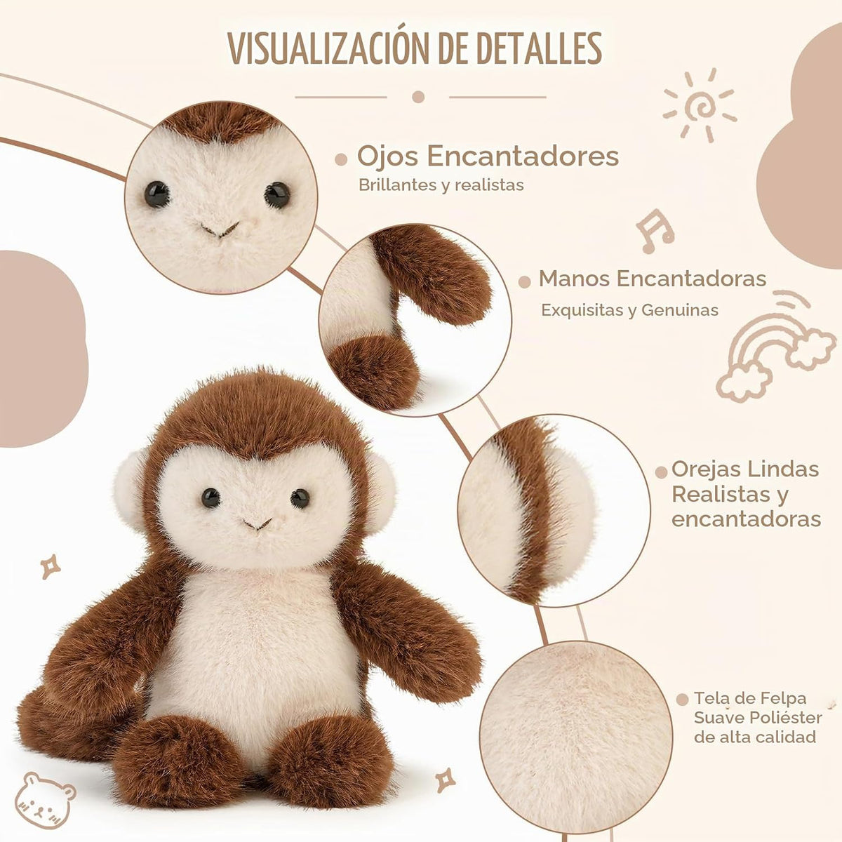 ABEARCAR Lindo mono de peluche, peluche suave, regalo para niños de...