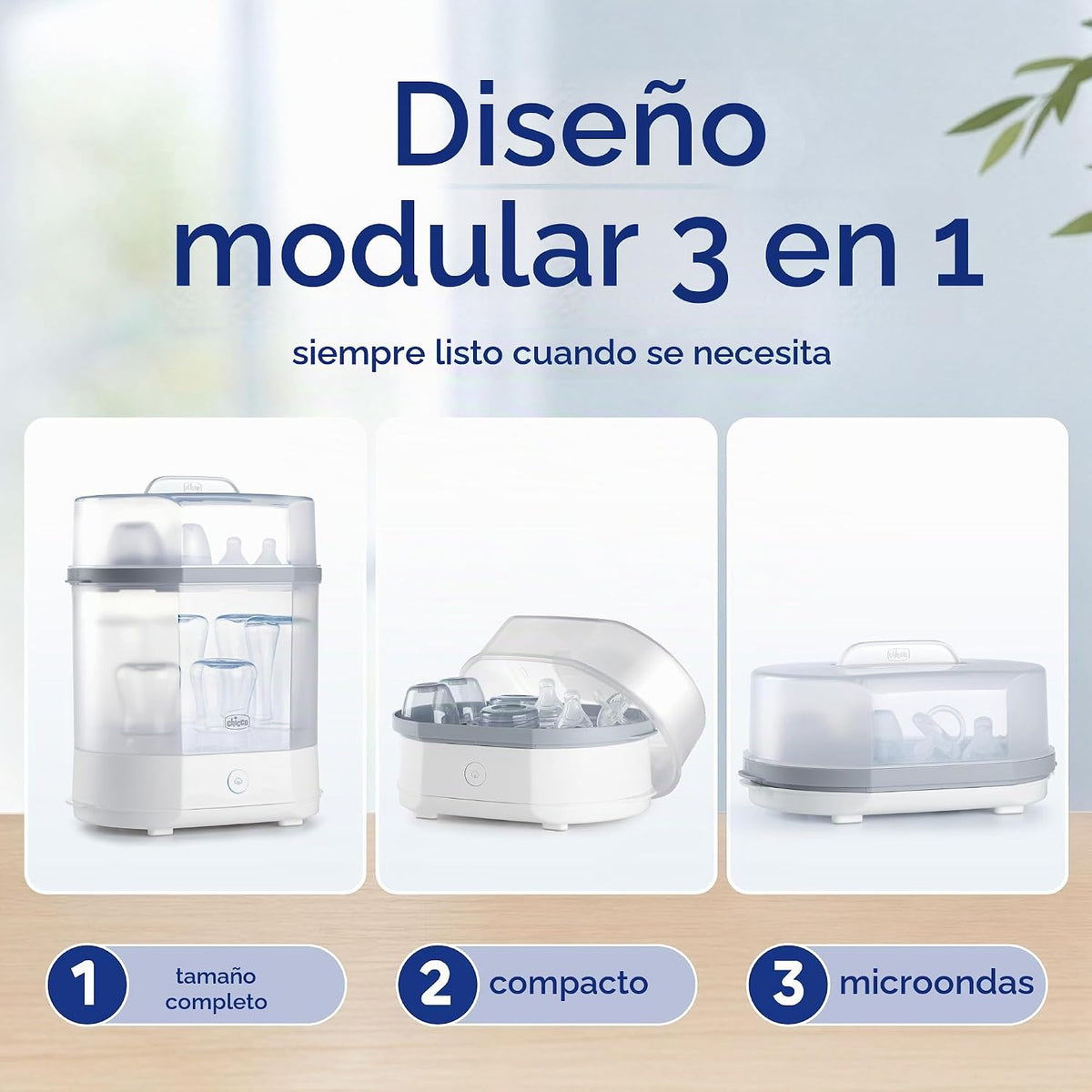 Chicco Esterilizador de vapor eléctrico 3 en 1 para biberones y acc...