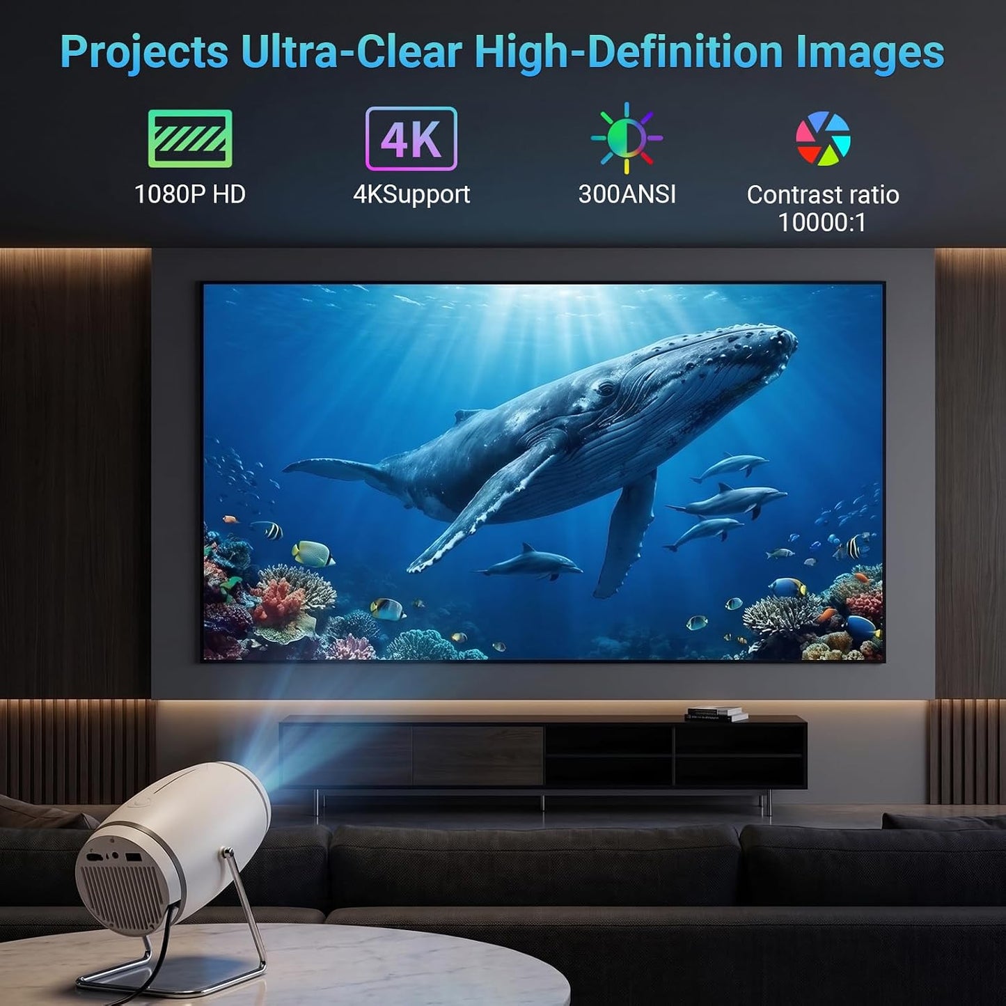【Aplicaciones integradas】Mini proyector con WiFi y Bluetooth, proye...