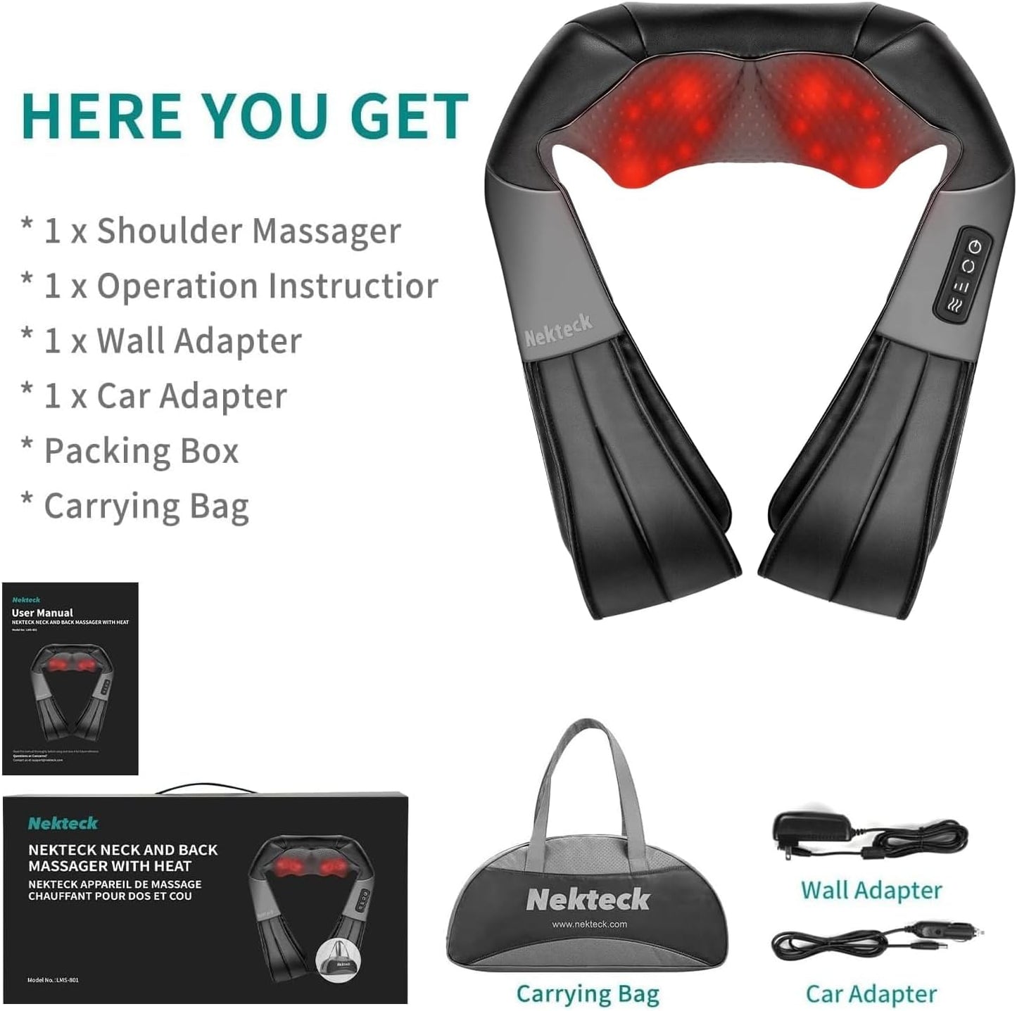 Nekteck Masajeador de Cuello para Alivio del Dolor de Tejido Profun...
