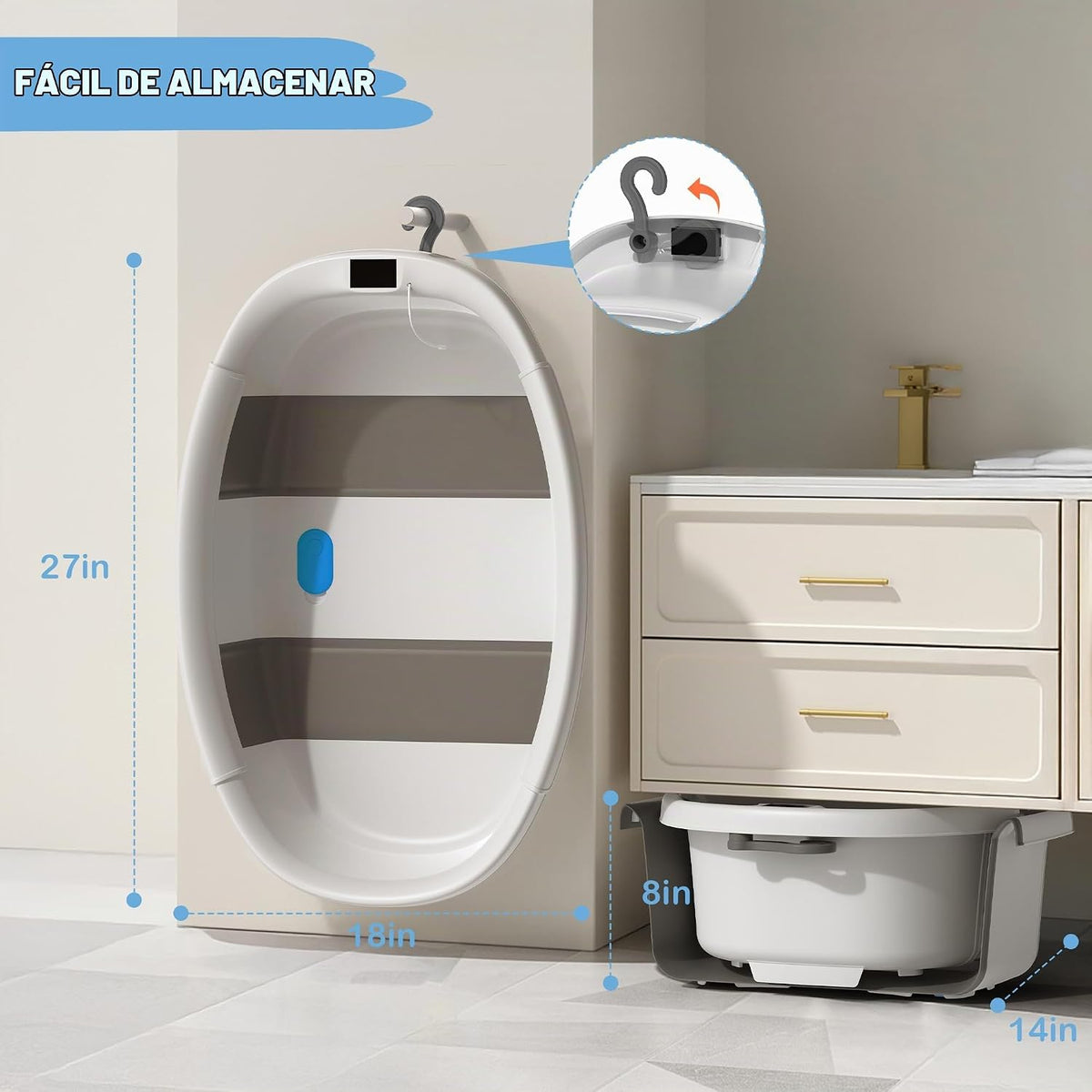 TOSGN Bañera plegable para bebé, 3 segundos para instalar, bañera p...