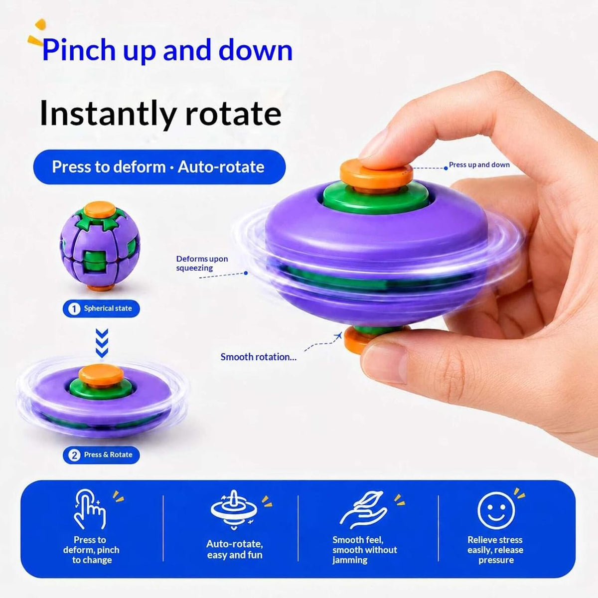 Fidget Spinner Impreso 3D Presione para Girar Bola de Estrés Sensor...