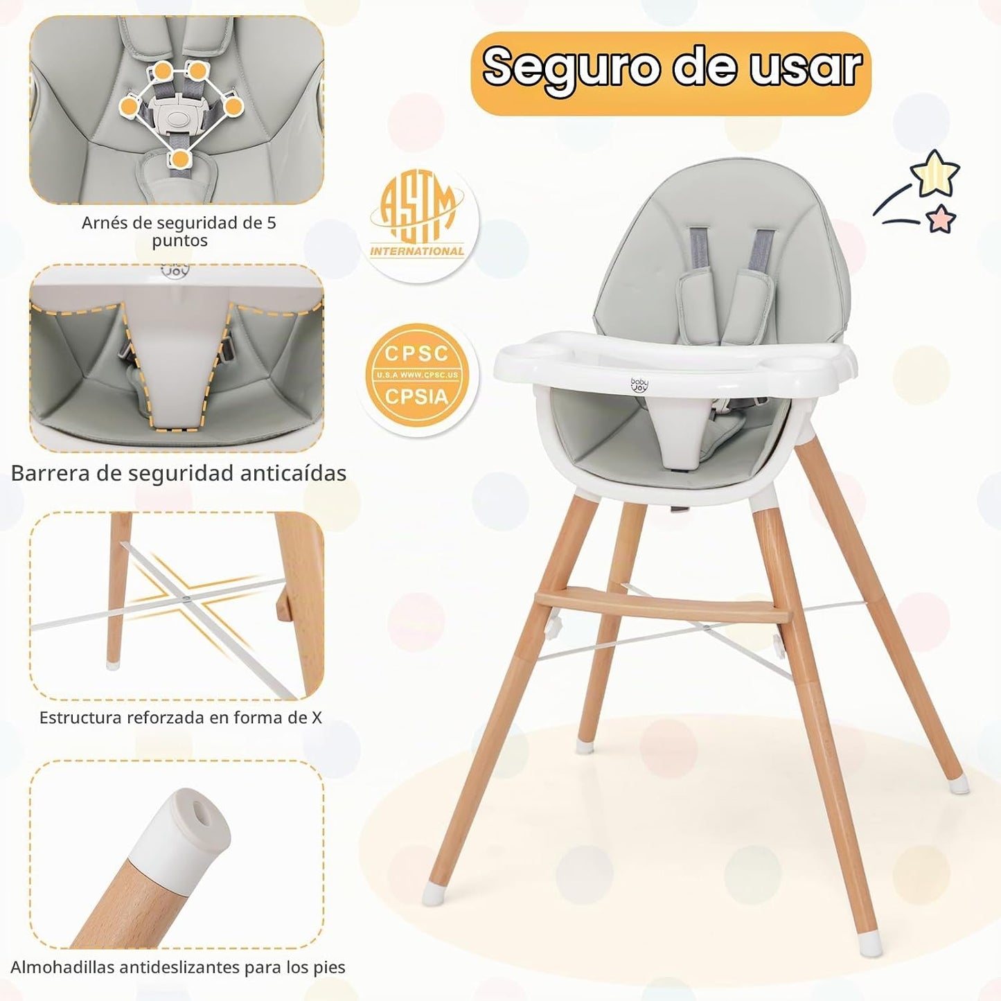 BABY JOY Silla alta para bebé, silla alta de madera para bebés y ni...
