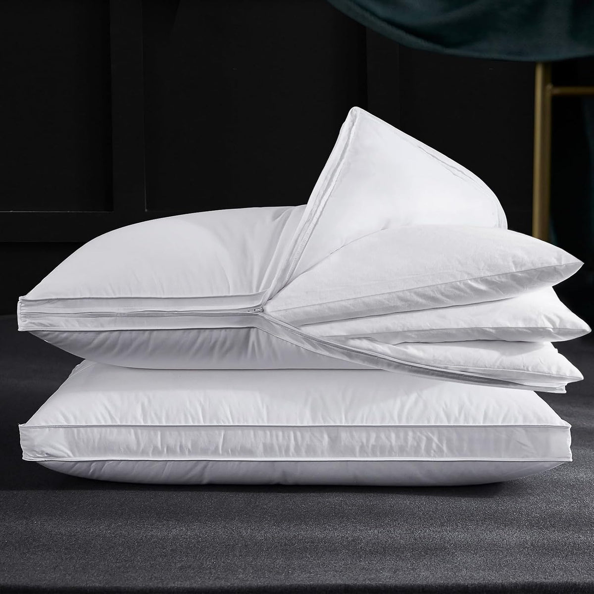 Three Geese - Juego de 2 almohadas de plumas de ganso ajustables de...