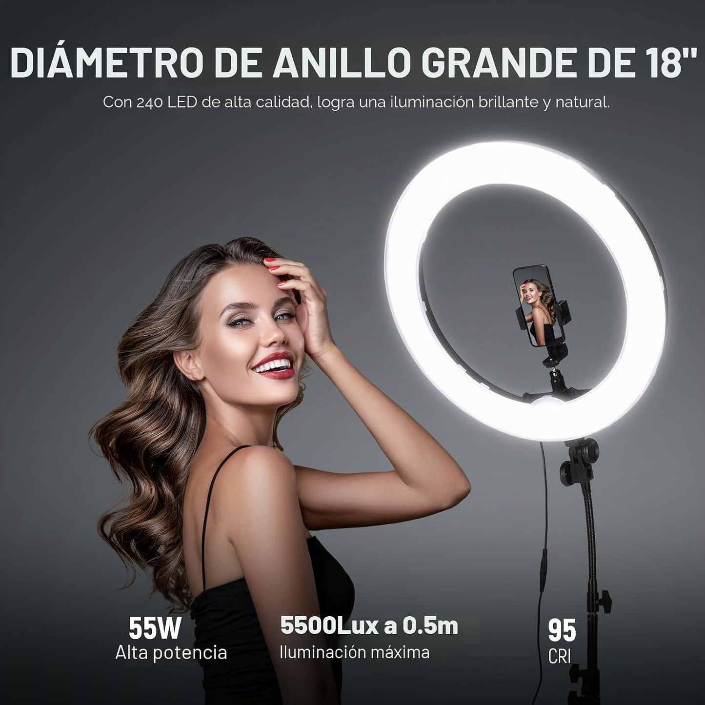 NEEWER Luz de anillo de 18 pulgadas con soporte de trípode, luz de...