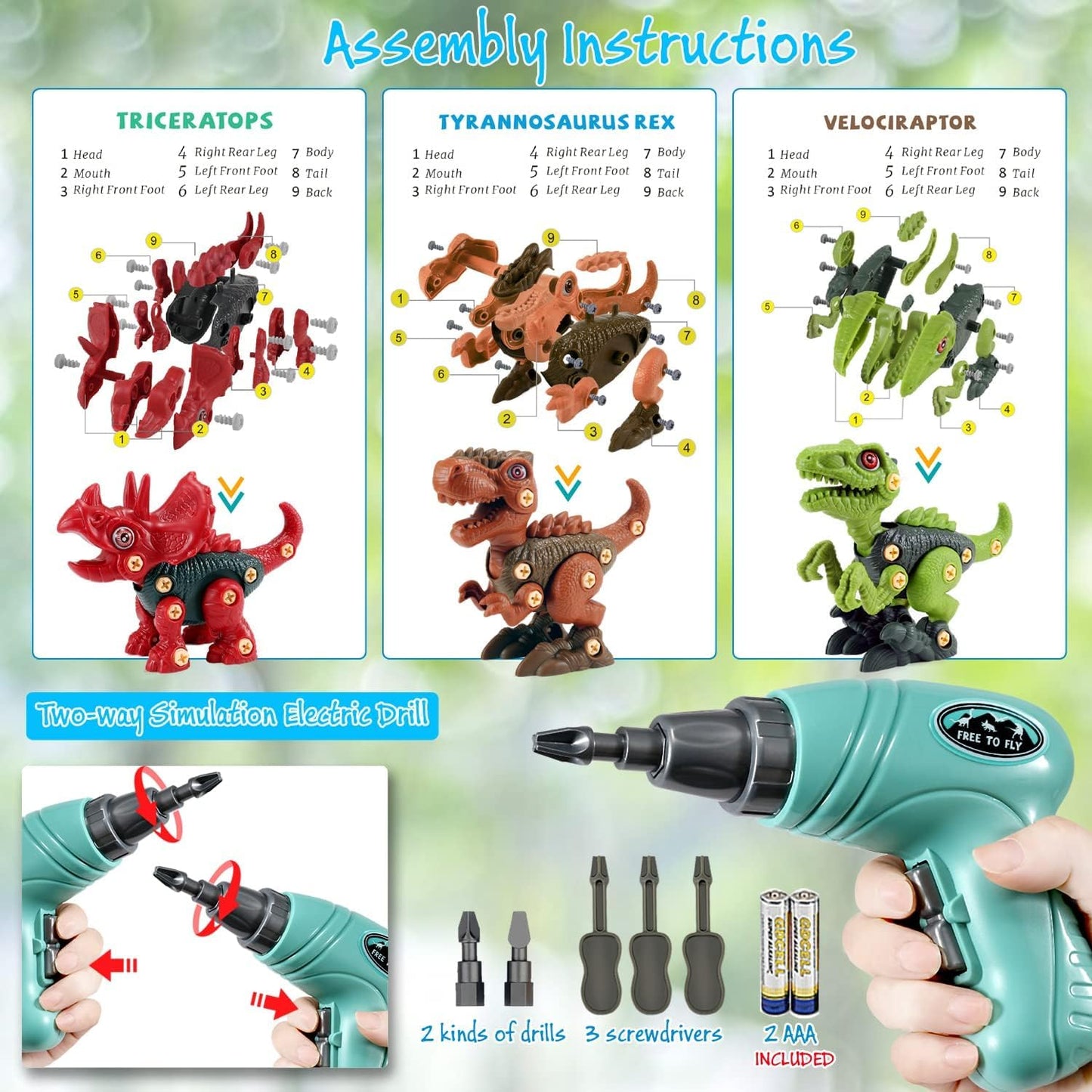 Juguetes de dinosaurio FREE TO FLY Regalos para niños de 3, 4, 5, 6...