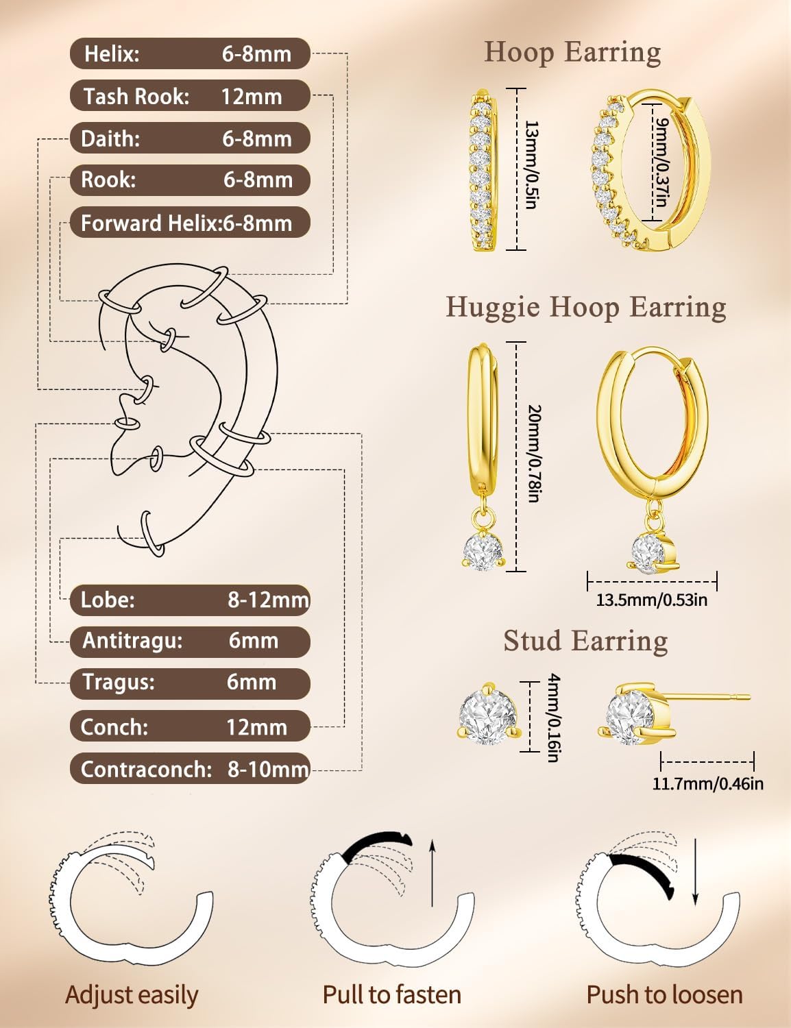 Freekiss Juego de 3 Pares de Aretes de Aro Dorados: Aretes Pequeños...