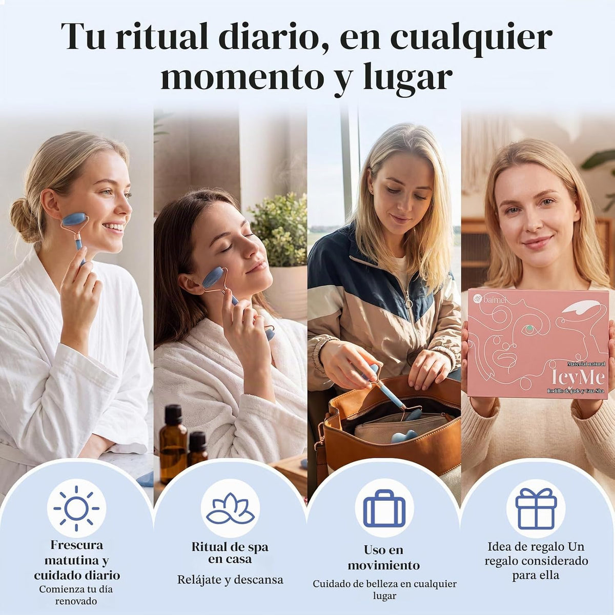 BAIMEI IcyMe Gua Sha &amp; Jade Face Roller Set, herramientas para...