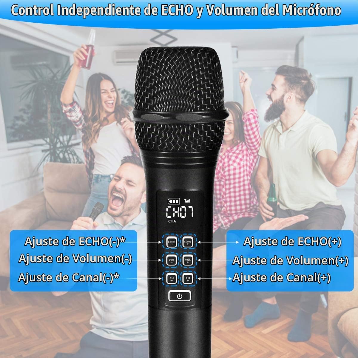 Kithouse K28 Micrófono inalámbrico recargable para karaoke con cont...