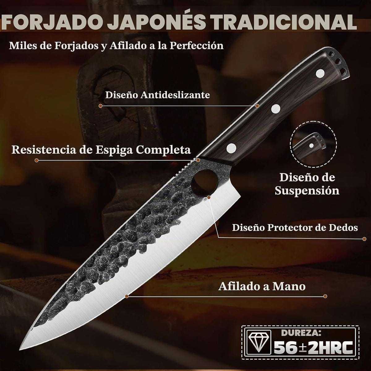 Juego de cuchillos de chef japonés Golden Bird con bolsa enrollable...