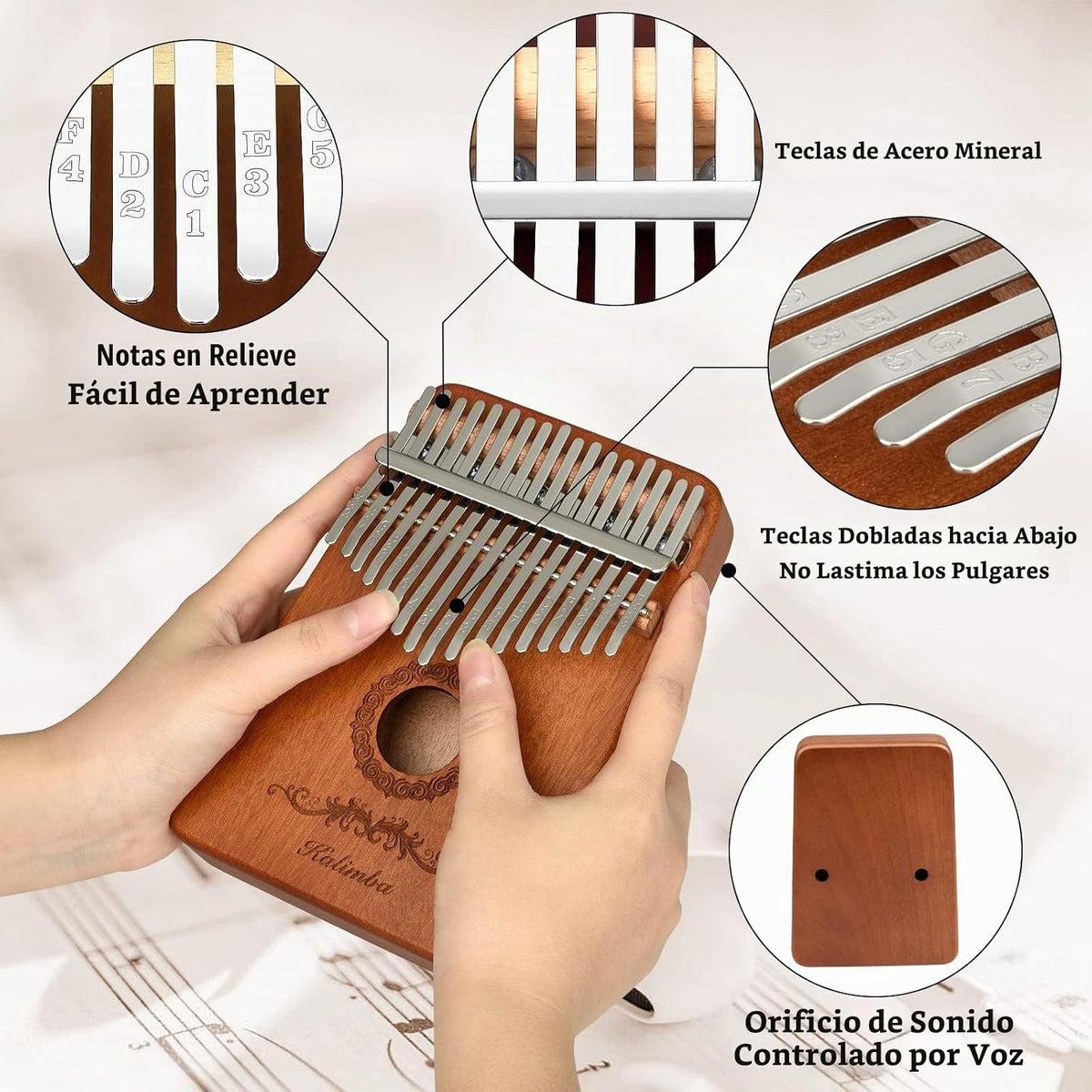 Kalimba - Piano de pulgar de 17 teclas, instrumentos musicales de p...
