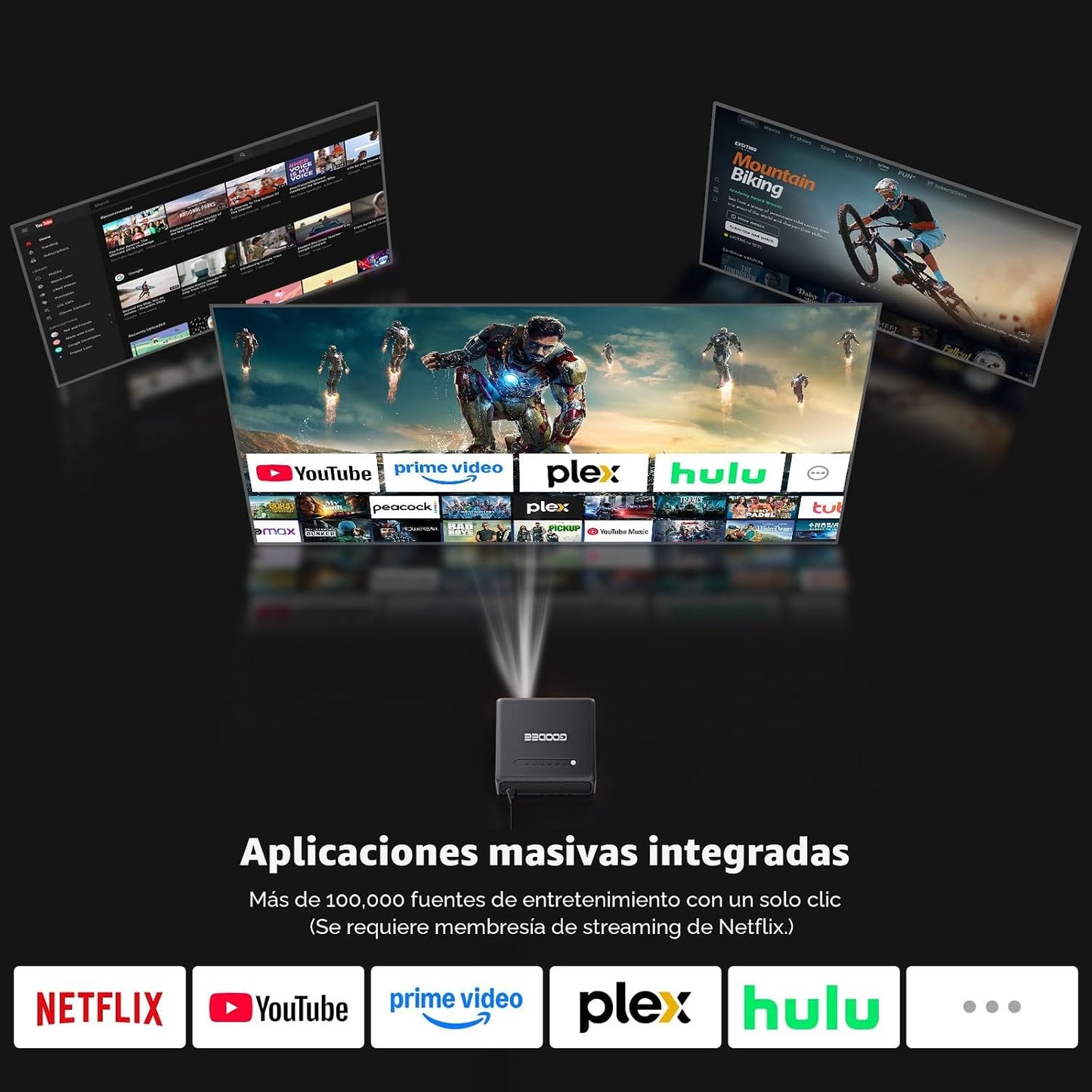 Proyector inteligente GooDee 4K con WiFi 5G 6 y Bluetooth, ToF AI A...