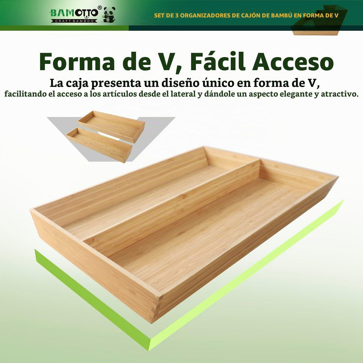 Conjunto de Organizador de Cajones de Bambú en Forma de V de 3 Piez...