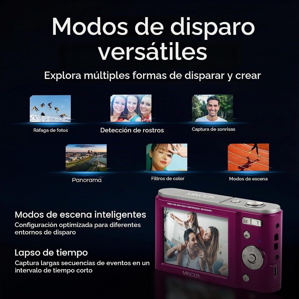 Minolta Minolta MND20 Cámara digital 44 MP 2.7K Ultra HD (Magenta)...
