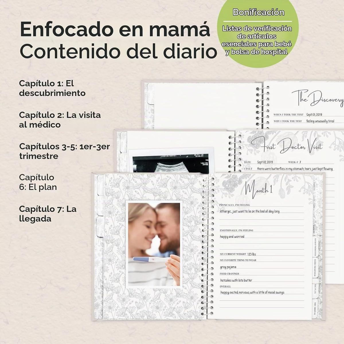 Diario de embarazo, anuncios de embarazo, libro de tapa dura de 80...
